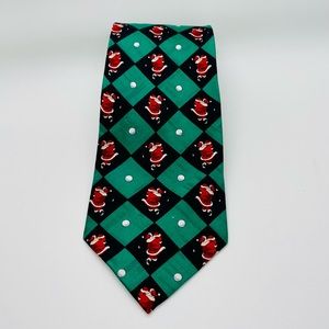 Vtg Silk‎ Neck Tie Handmade American Greetings Christmas Men’s Golfer Santa
